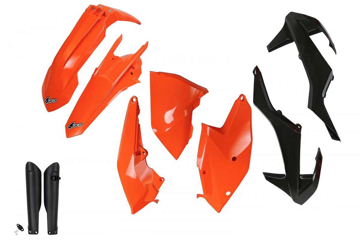 Full plastics kit with fork guards KTM EXC/EXC-F TPI 17-19 color OEM 17 and 19 (orange/black) (KT518E999)
