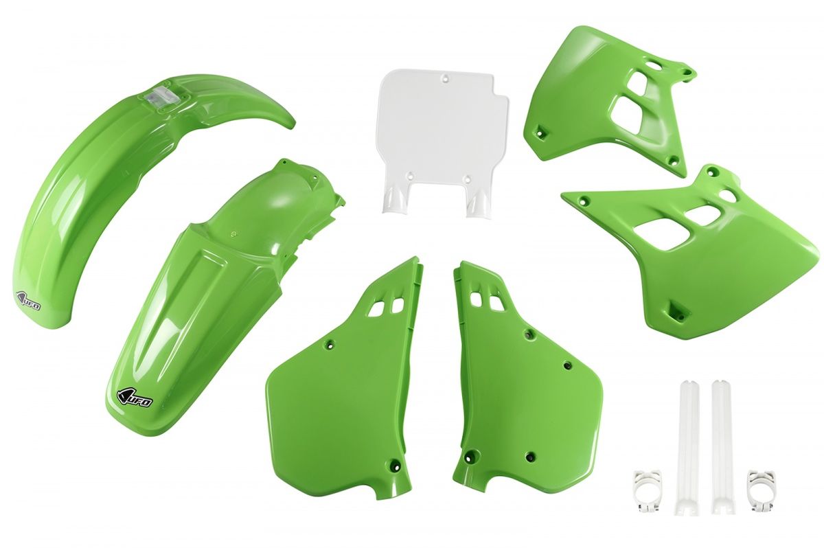 Full plastics kit with fork guards Kawasaki KX 250 90-91 color OEM (green/white) (KA188E999)