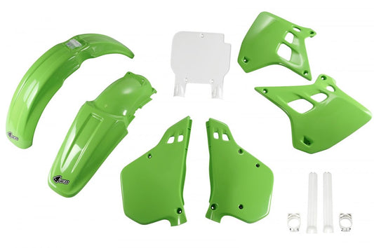 Full plastics kit with fork guards Kawasaki KX 250 90-91 color OEM (green/white) (KA188E999)
