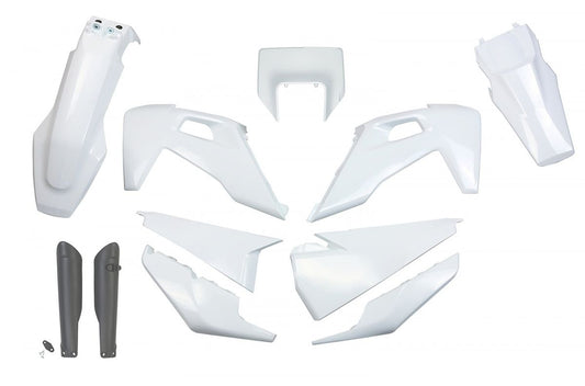 Full plastics kit with fork guards Husqvarna TE 150/250/300 20-23, FE 250/350/450/501 20-23 with headlight mask color OEM (white)