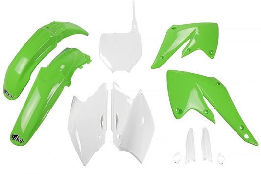 Full plastics kit with fork guards Kawasaki KXF 250 04-05 color OEM (green/white) (KA203E999)