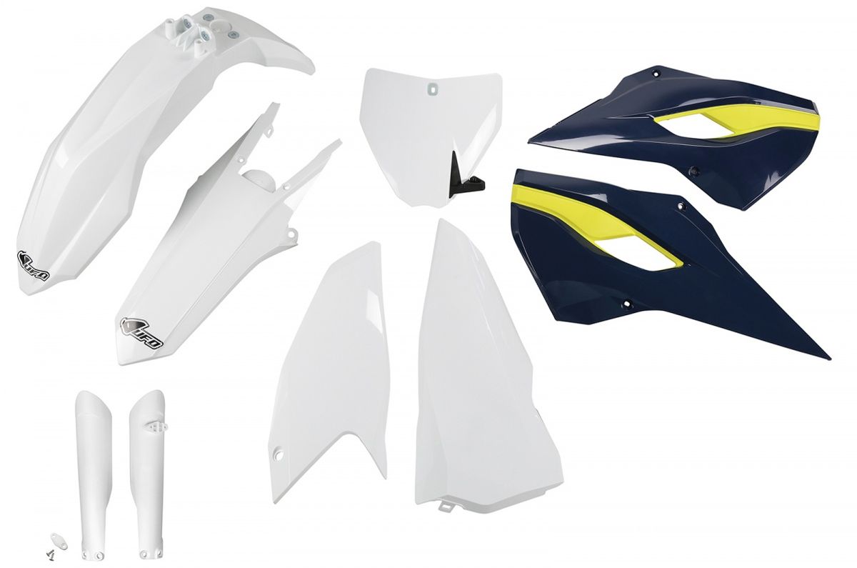 Full plastics kit with fork guards Husqvarna TC 250 16 color OEM (white/blue) (HU617E999)