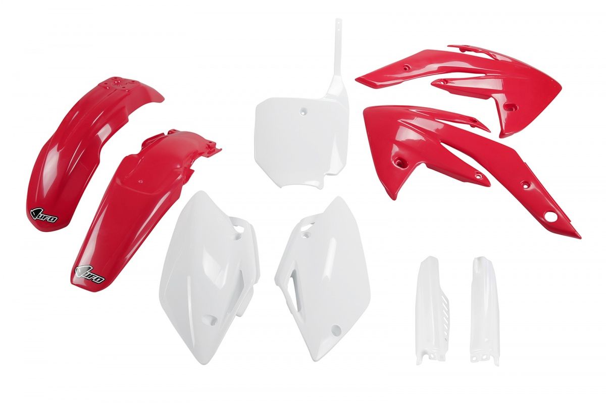 Full plastics kit with fork guards Honda CRF 150 07-17 color OEM (red/white) (HO111E999)