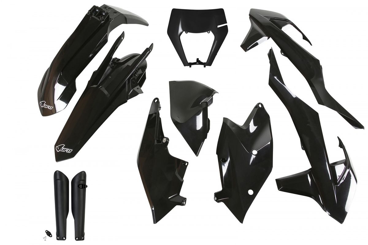Full plastics kit with fork guards KTM EXC/EXC-F TPI 17-19 with headlight mask color black (KT523E001)