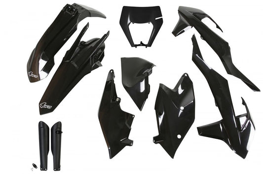 Full plastics kit with fork guards KTM EXC/EXC-F TPI 17-19 with headlight mask color black (KT523E001)