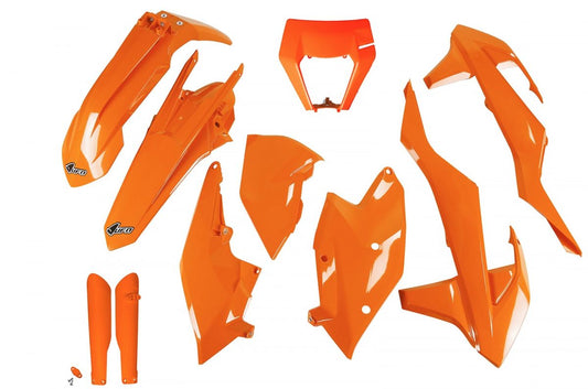 Full plastics kit with fork guards KTM EXC/EXC-F TPI 17-19 with headlight mask color orange (KT523E127)