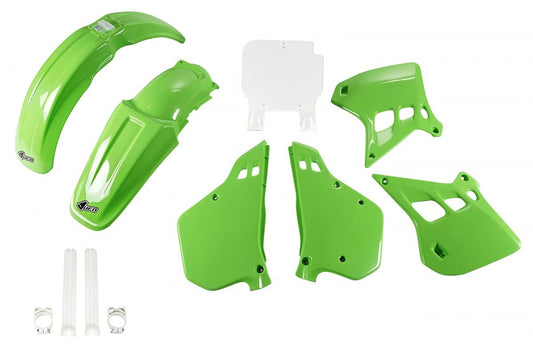 Full plastics kit with fork guards Kawasaki KX 125 90-91 color OEM (green/white) (KA196E999)