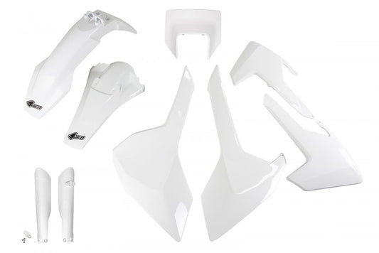 Full plastics kit with fork guards Husqvarna TX/TE/FE 17-19 with headlight mask color white (HU621E041)