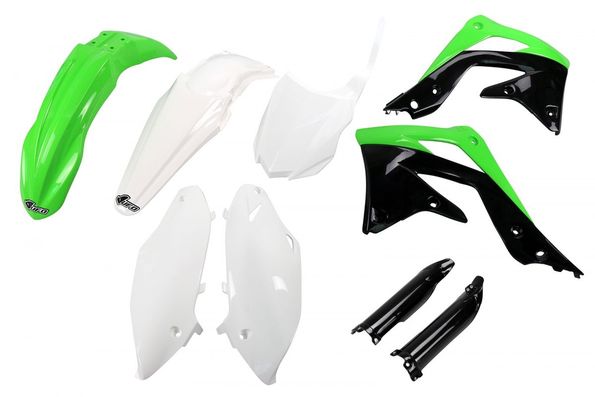 Full plastics kit with fork guards Kawasaki KXF 450 13-15 color OEM (green/white/black) (KA220E999)