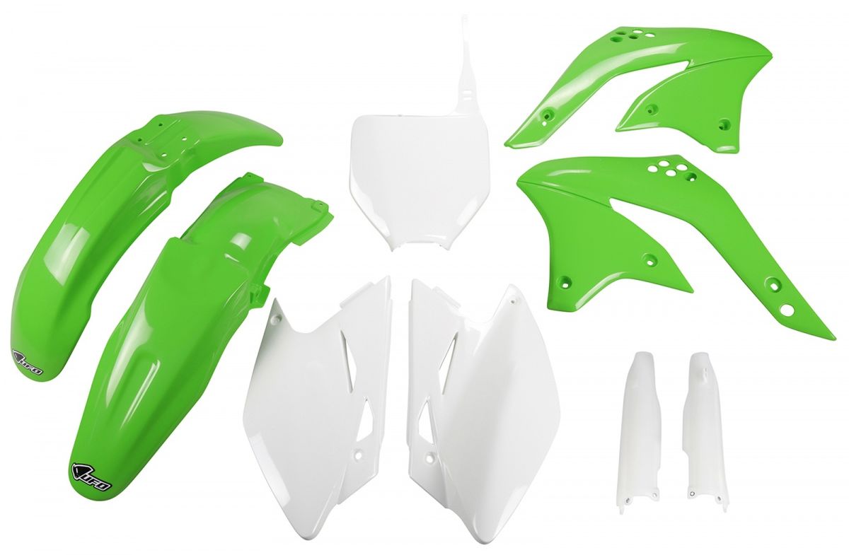 Full plastics kit with fork guards Kawasaki KXF 450 08 color OEM (green/white) (KA211E999)