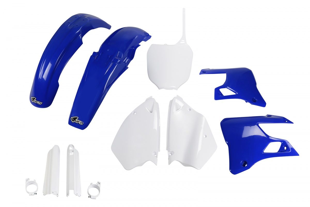 Full plastics kit with fork guards Yamaha YZ 125 00-01, YZ 250 00-01 color OEM (white/blue) (YA300E999)