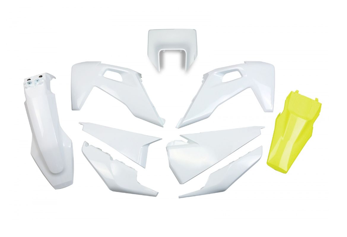 Plastics kit Husqvarna TE 150/250/300 20-23, FE 250/350/450/501 20-23 with headlight mask color OEM white + yellow rear fender