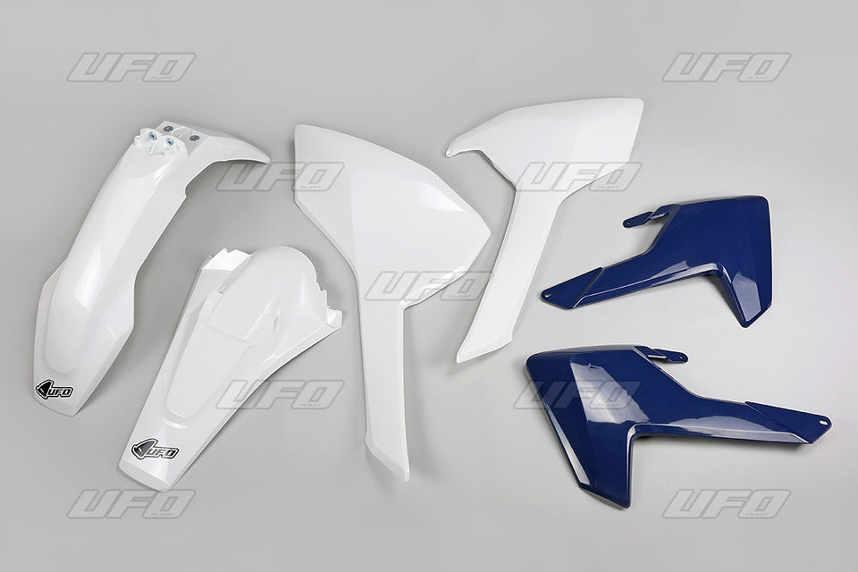 Plastics kit Husqvarna TE/TX 125/250/300 17-19, FE 250/350/450/501 17-19 color OEM (white, blue radiator shrouds) (HU618E999)