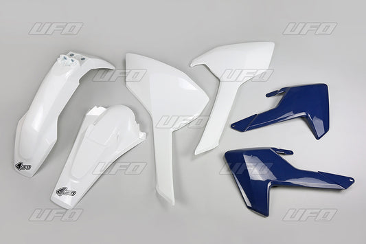 Plastics kit Husqvarna TE/TX 125/250/300 17-19, FE 250/350/450/501 17-19 color OEM (white, blue radiator shrouds) (HU618E999)