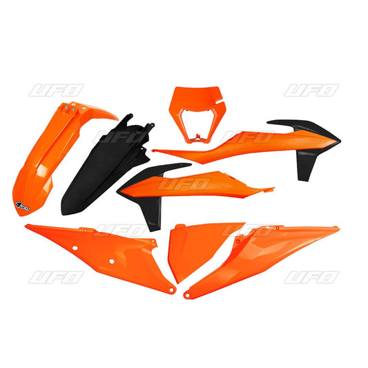 Plastics kit KTM EXC 125 20-21, EXC 250/300 TPI 20-23, EXC-F 250/350/450/500 20-23 with headlight mask color OEM 20 (orange/black) (KT527E999)