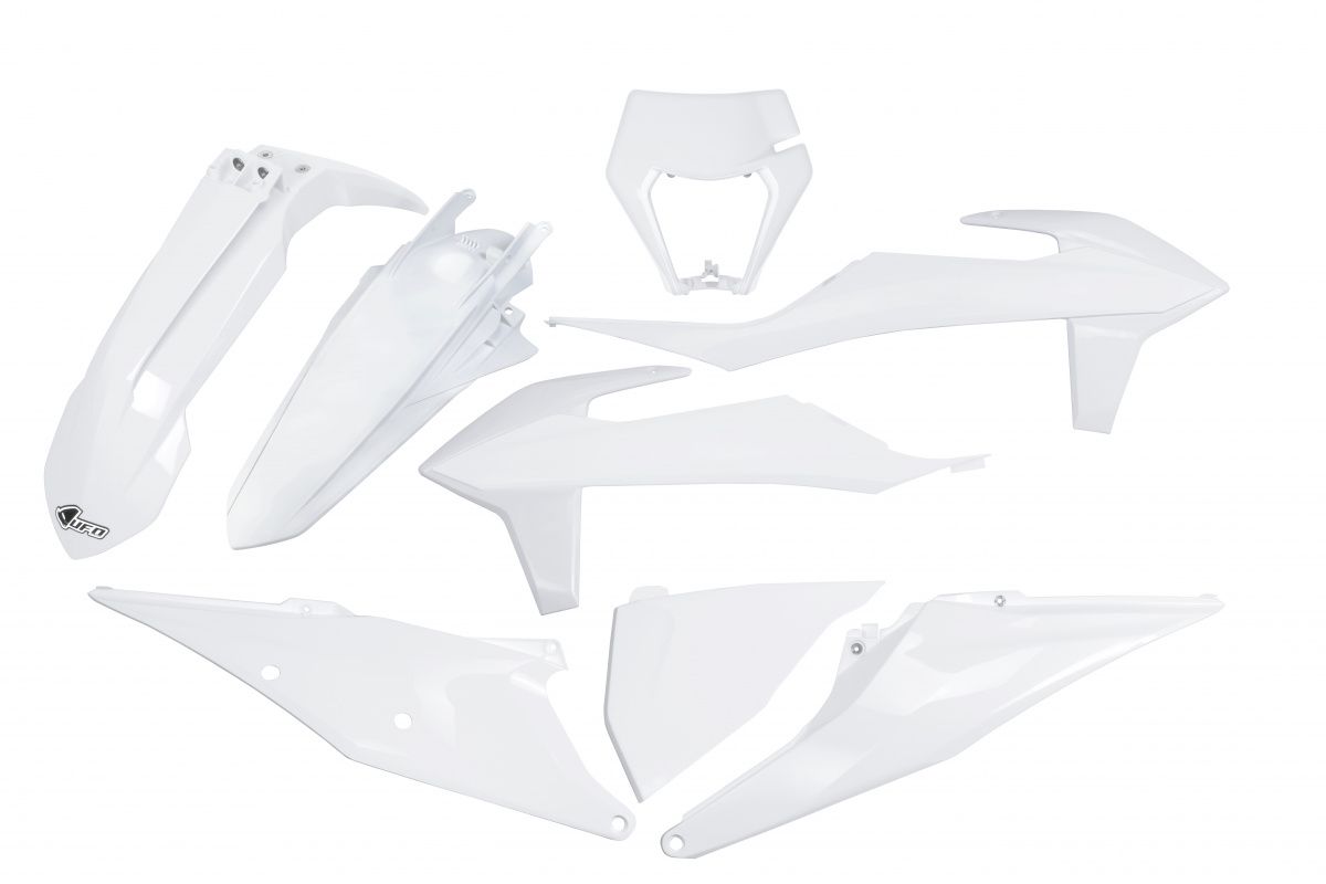 Plastics kit KTM EXC 125 20-21, EXC 250/300 TPI 20-23, EXC-F 250/350/450/500 20-23 with headlight mask color white (KT527E042)