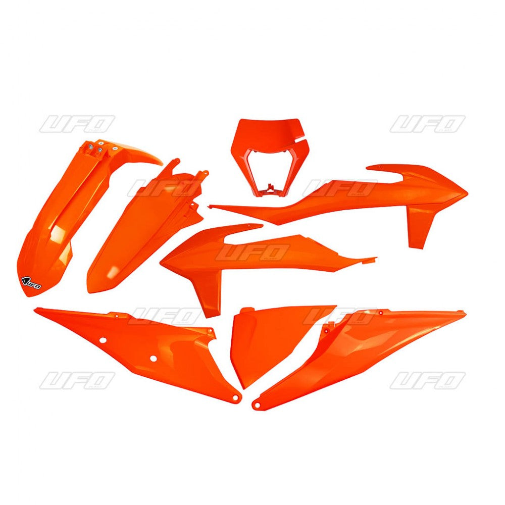 Plastics kit KTM EXC 125 20-21, EXC 250/300 TPI 20-23, EXC-F 250/350/450/500 20-23 with headlight mask color orange fluo (KT527FFLU)