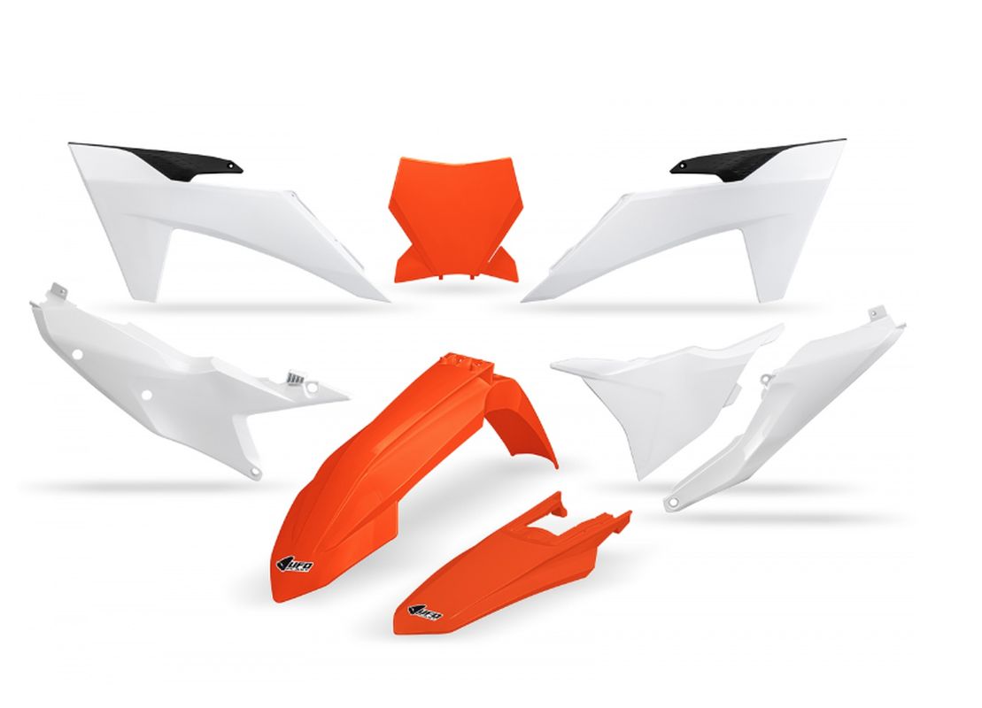 Plastics kit KTM SX 125/250/300 TBI 23-24, SX-F 250/350/450 23-24 color OEM (orange/white)