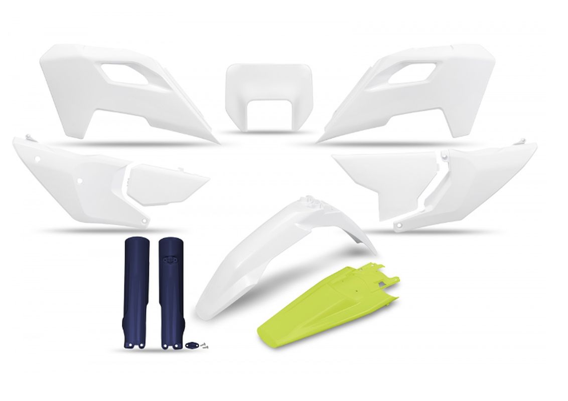 Full plastics kit with fork guards Husqvarna TE 150/250/300 24-25, FE 250/350/450/501 24-25 color OEM white/yellow