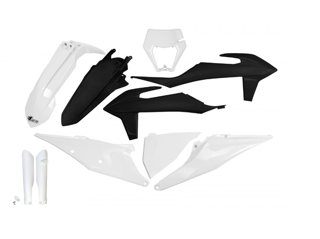 Full plastics kit with fork guards KTM EXC 125 20-21, EXC 250/300 TPI 20-23, EXC-F 250/350/450/500 20-23 color OEM white/black