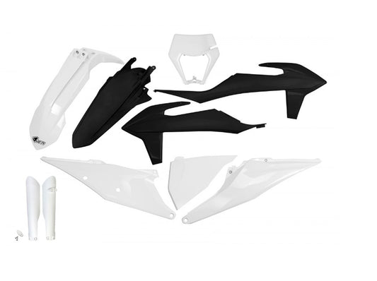 Full plastics kit with fork guards KTM EXC 125 20-21, EXC 250/300 TPI 20-23, EXC-F 250/350/450/500 20-23 color OEM white/black