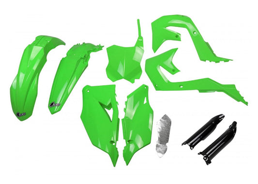 Full plastics kit with fork guards Kawasaki KXF 250 21-24, KXF 450 19-23 color OEM green/black