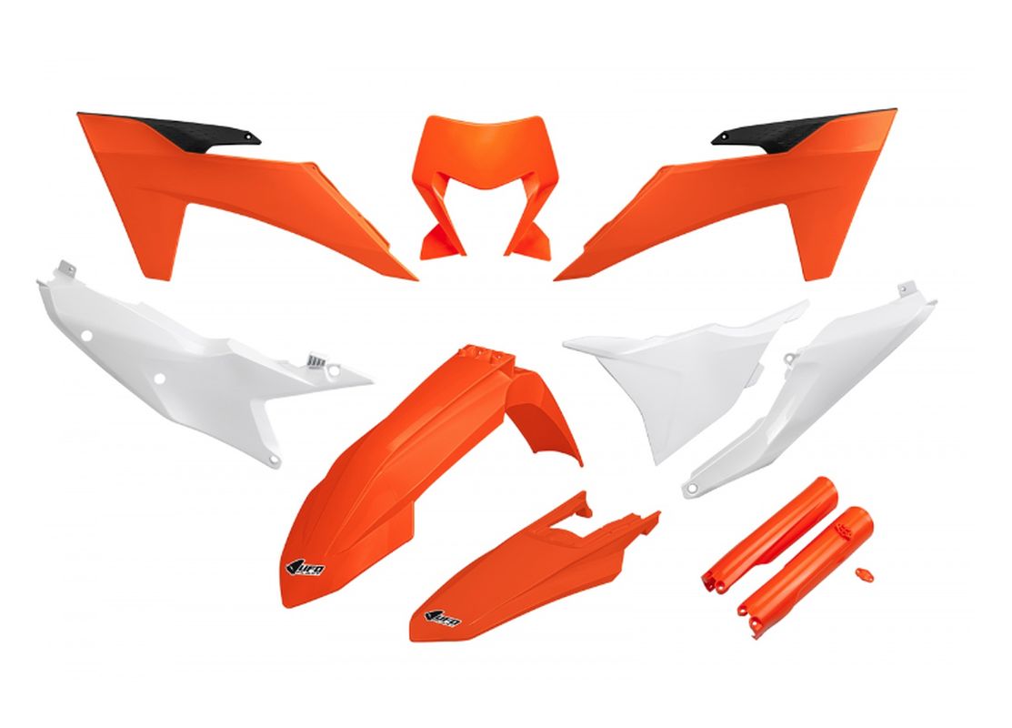 Full plastics kit with fork guards KTM EXC 150/250/300 TBI 24-25, EXC-F 250/350/450/500 24-25 color OEM orange white
