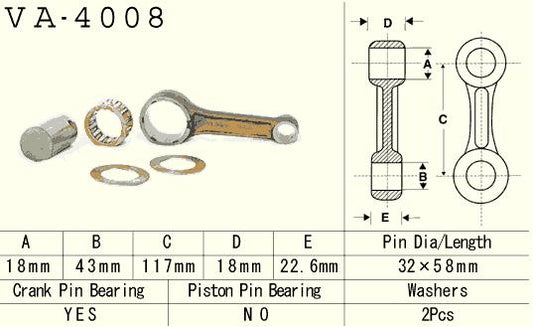 Connecting rod Kawasaki KEF 300 95-00, KLF 300 86-05, KVF 300 89-02 (VA4008) (Made in Japan)