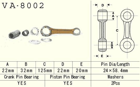 Connecting rod Kawasaki KX 250 78-08, KDX 250 91-94 (VA8002) (Made in Japan)