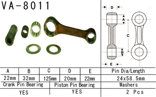 Connecting rod Kawasaki KX 250 78-08, KDX 250 91-94 (VA8011) (Made in Japan)