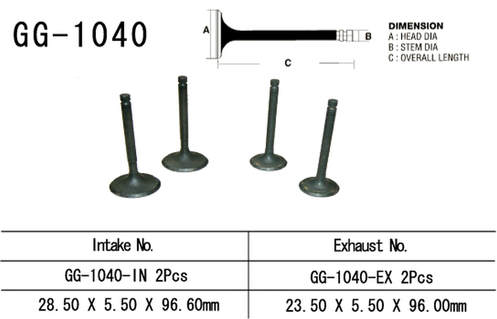 Intake valve Honda XR 250R 86-95 (2 per vehicle) 28.5 x 5.5 x 96.6 mm (OEM: 14711-KK1-000) (1 pc) (Made in Japan)