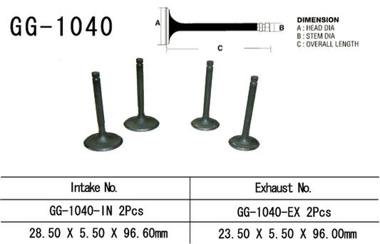 Intake valve Honda XR 250R 86-95 (2 per vehicle) 28.5 x 5.5 x 96.6 mm (OEM: 14711-KK1-000) (1 pc) (Made in Japan)