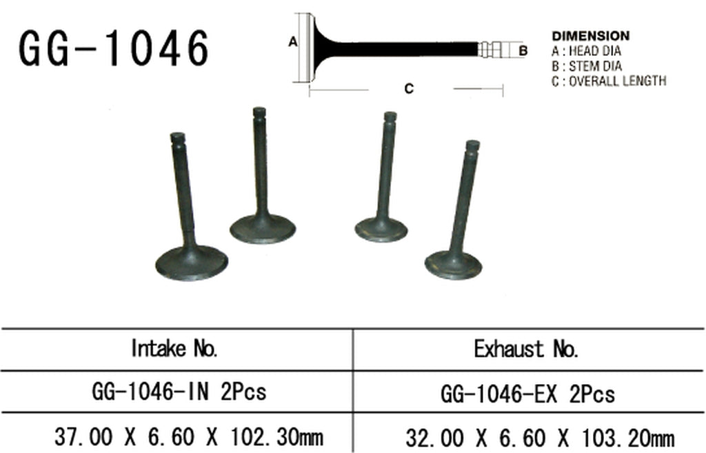 Intake valve Honda XR 650R 00-07, TRX 700XX 08-09 (2 per vehicle) 37.0 x 6.60 x 102.3 mm (OEM: 14711-MBN-670) (1 pc) (Made in Japan)