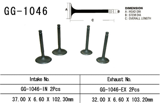 Intake valve Honda XR 650R 00-07, TRX 700XX 08-09 (2 per vehicle) 37.0 x 6.60 x 102.3 mm (OEM: 14711-MBN-670) (1 pc) (Made in Japan)