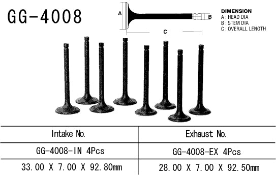 Intake valve Kawasaki KZ 650 C/E/B/D 77-80 33.0 x 7.0 x 92.8 mm (OEM: 12005-008) (1 pc) (Made in Japan)