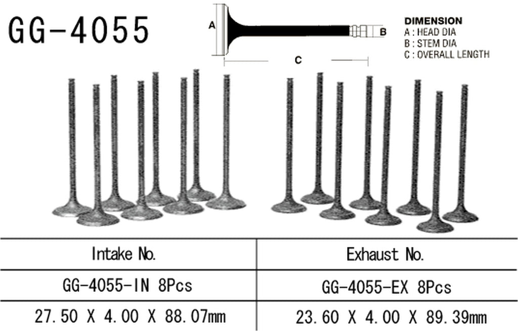 Intake valve Kawasaki ZX-9RR 05-06 (ZX6002N1, N6F) (OEM: 12004-0016) (1 pc) (Made in Japan)