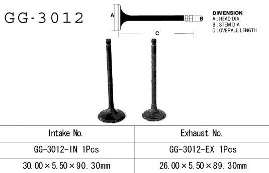 Intake valve Suzuki GN 125 82-, DR 125 82-85, FL 125 07-17 30.00 x 5.5 x 90.30 mm (OEM: 12911-05211) (1 pc) (Made in Japan)