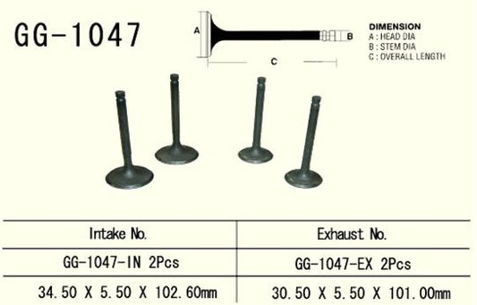 Exhaust valve Honda TRX 650/680 03-17 (2 per vehicle) 30.5 x 5.50 x 101.0 mm (OEM: 14721-HN8-000, GG-HL3-A00) (1 pc) (Made in Japan)