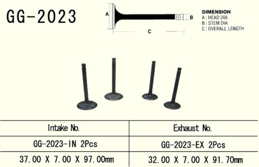 Exhaust valve Yamaha YFM 600 Grizzly 98-01, XT 600 87-03, TT 600 (2 per vehicle) 32.0 x 7.0 x 91.7 mm (OEM: 1VJ-12121-00) (1 pc) (Made in Japan)