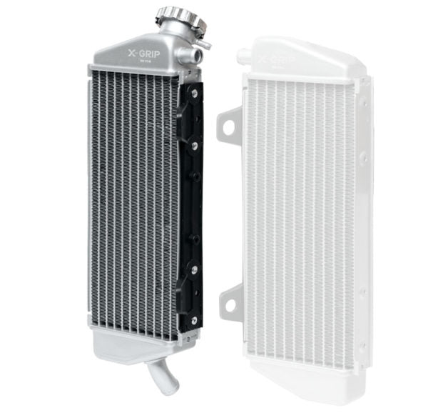 Right radiator (with cap) fits: KTM EXC‑F 2020–2021, SX‑F 2019–2021, Husqvarna FE 2020–2021, FX 2019–2021, TC 2019–2021, GasGas MC‑F/EC‑F 2021–