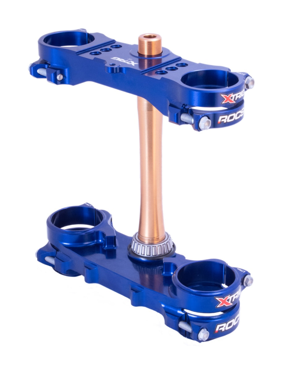ROCS Tech triple clamps – front suspension – Yamaha YZ250F 2024–2025, YZ450F 2023–2025 (offset 22 mm), blue
