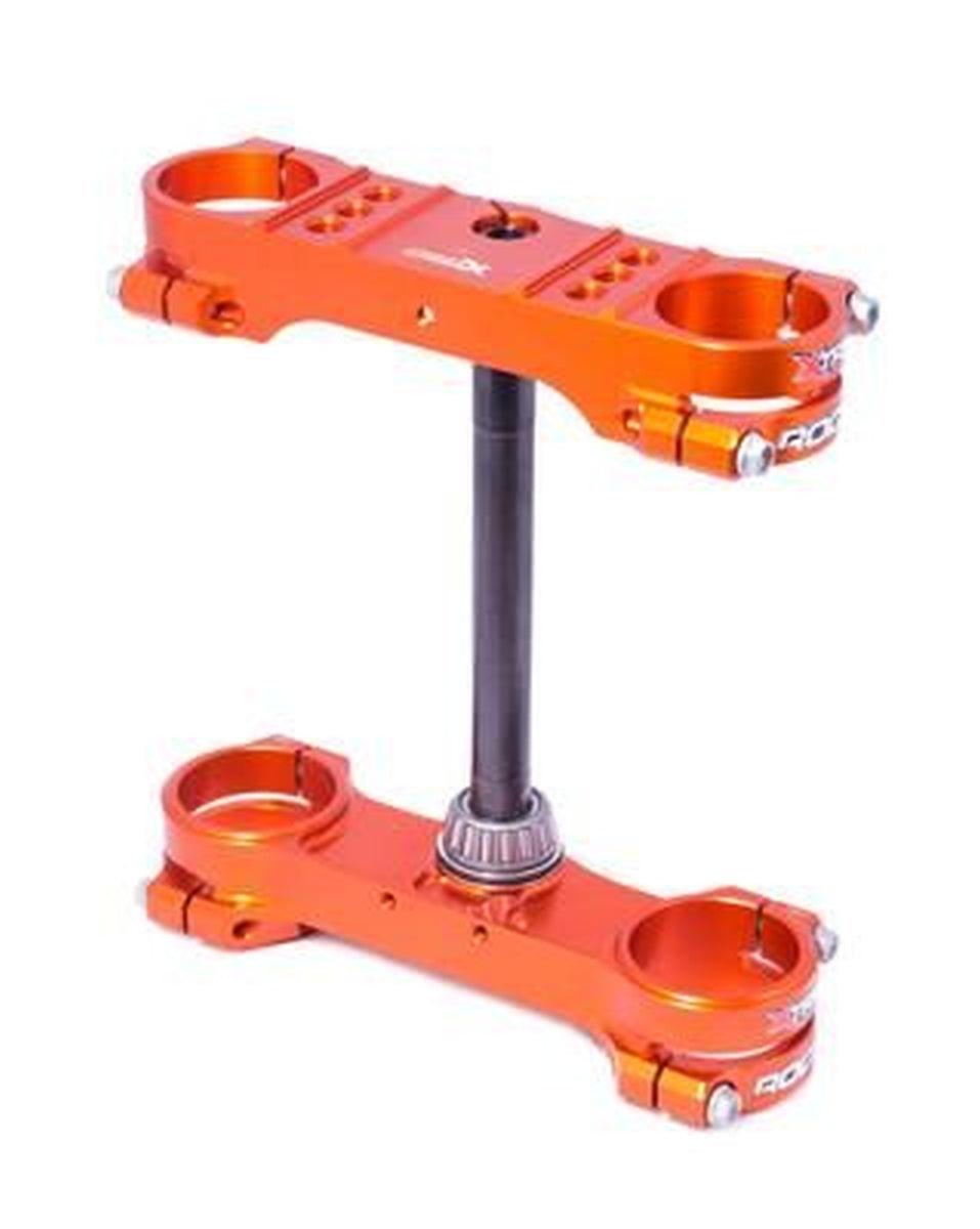 ROCS Tech triple clamps – front suspension – KTM SX85 2003–2024 (offset 14 mm), orange